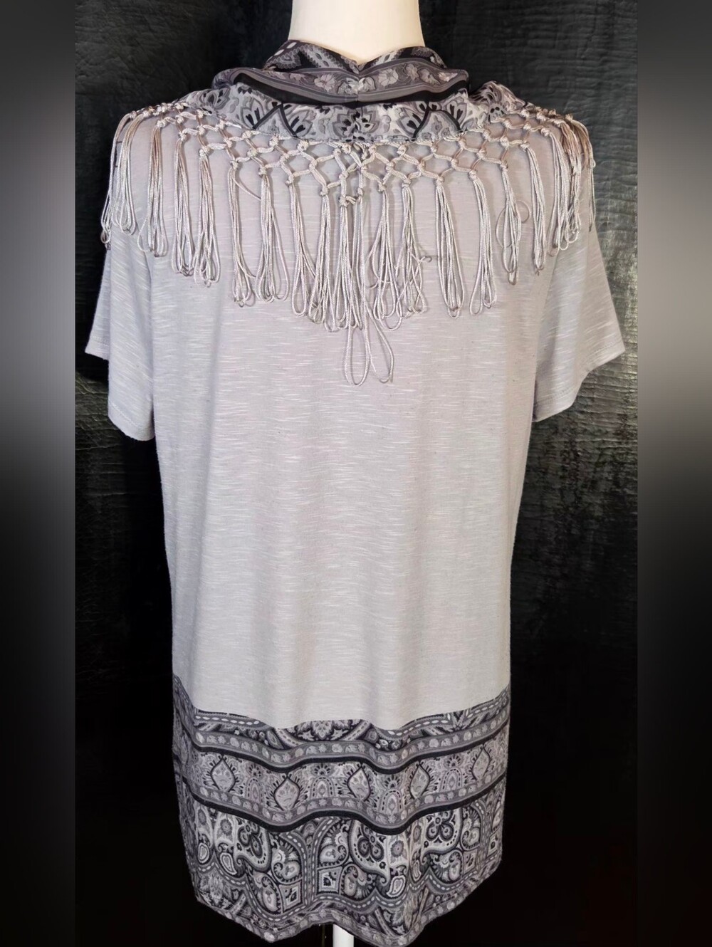 One World Live & Let Live Gray Space Dye Scarf Top Set M - Picture 10 of 16